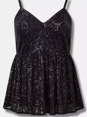 Torrid Black Sequin V-Neck Cami NWOT